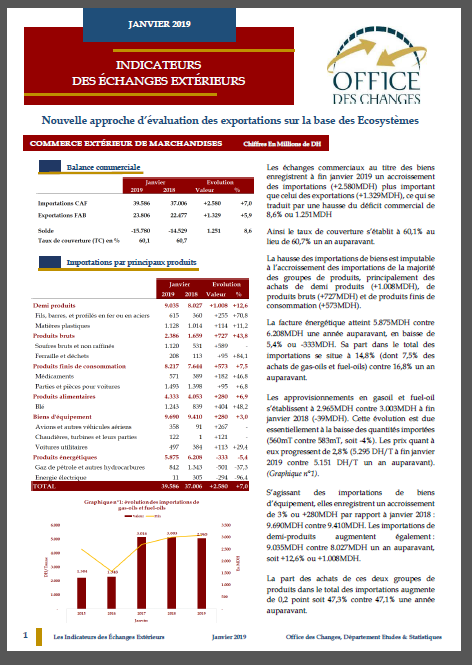 INDICATEURS MENSUELS DES ÉCHANGES EXTÉRIEURS À FIN FÉVRIER 2019
